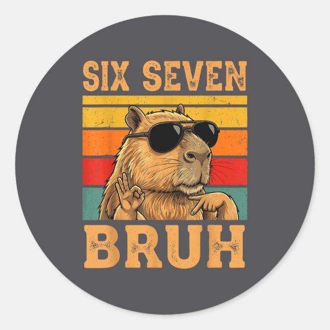 Funny Capybara 67 Meme Six Seven Bruh Boys Teens K Classic Round Sticker (Front)