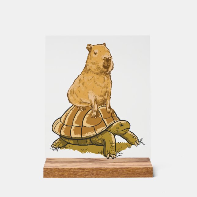 Funny Capybara Animal Turtle Cute Capybara Acrylic Sign (Front)