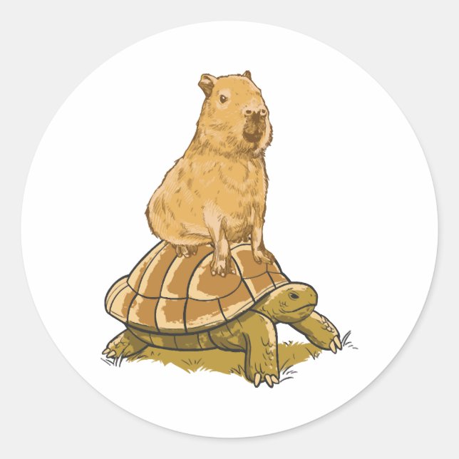 Funny Capybara Animal Turtle Cute Capybara Classic Round Sticker (Front)