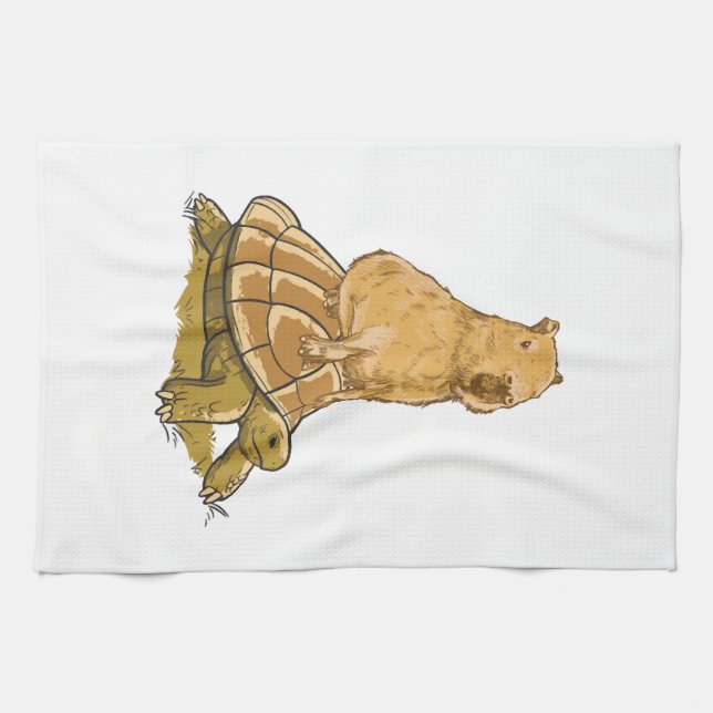Funny Capybara Animal Turtle Cute Capybara Kitchen Towel (Horizontal)