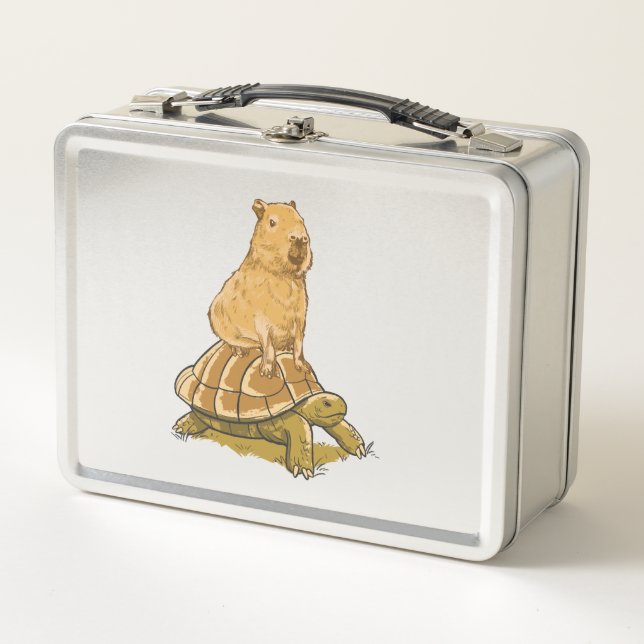 Funny Capybara Animal Turtle Cute Capybara Metal Lunch Box (Front)