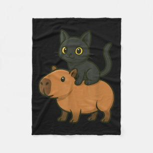 Funny Capybara Black Cat Animal Lover Mom Dad Kids Fleece Blanket