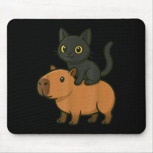 Funny Capybara Black Cat Animal Lover Mom Dad Kids Mouse Pad