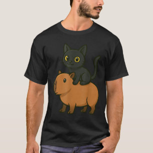 Funny Capybara Black Cat Animal Lover Mom Dad Kids T-Shirt
