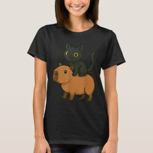 Funny Capybara Black Cat Animal Lover Mom Dad Kids T-Shirt