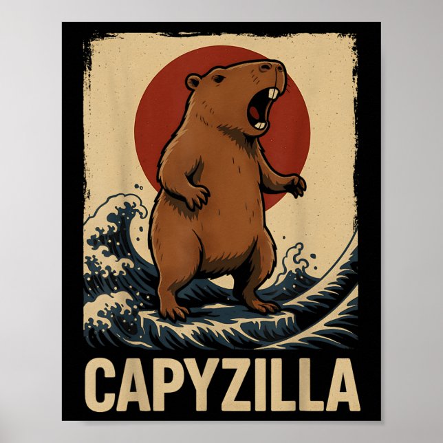 Funny Capybara Boys Girls Kids Mens Capyzilla  Poster (Front)