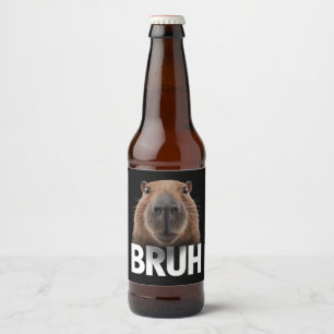 Funny Capybara Bruh  Beer Bottle Label