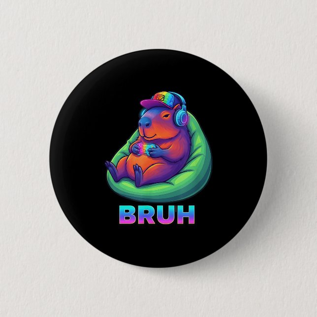 Funny Capybara Bruh Video Games Lovers  2 Inch Round Button (Front)