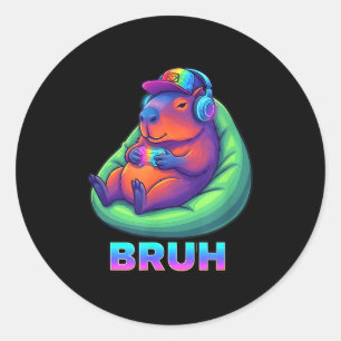 Funny Capybara Bruh Video Games Lovers  Classic Round Sticker