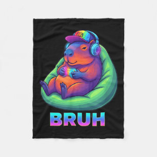 Funny Capybara Bruh Video Games Lovers  Fleece Blanket