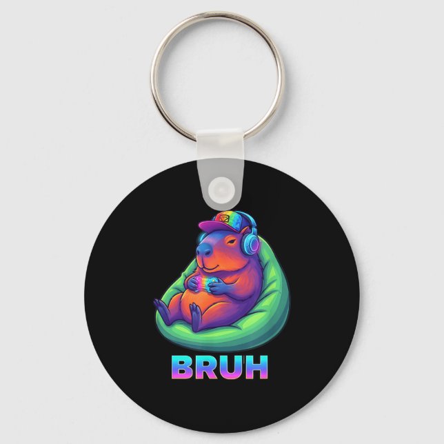 Funny Capybara Bruh Video Games Lovers  Keychain (Front)