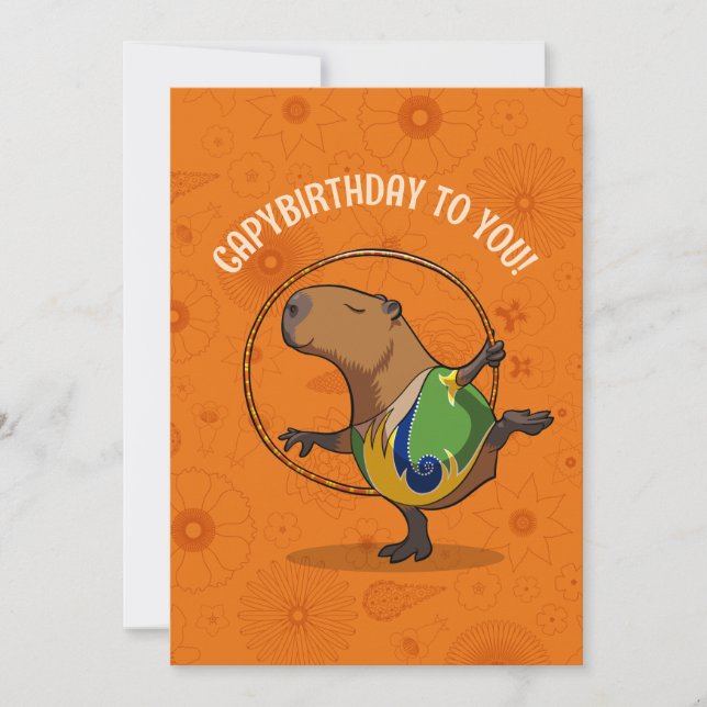 Funny Capybara Capybirthday To You! Dancer Cartoon Card (Front)