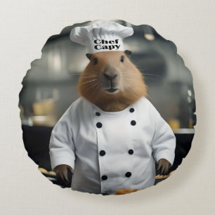 Funny Capybara Chef Round Pillow