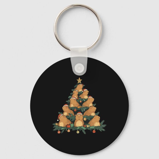 Funny Capybara Christmas Tree  Keychain (Front)