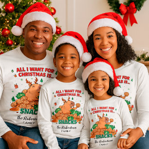 Funny Capybara Customizable Family Name Christmas T-Shirt