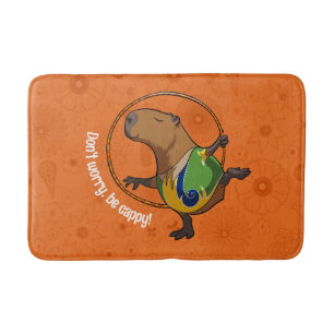 Funny Capybara Don't Worry Be Cappy Cartoon Bath Mat