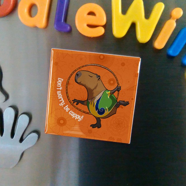 Funny Capybara Don't Worry Be Cappy Cartoon Magnet (Creator Uploaded)