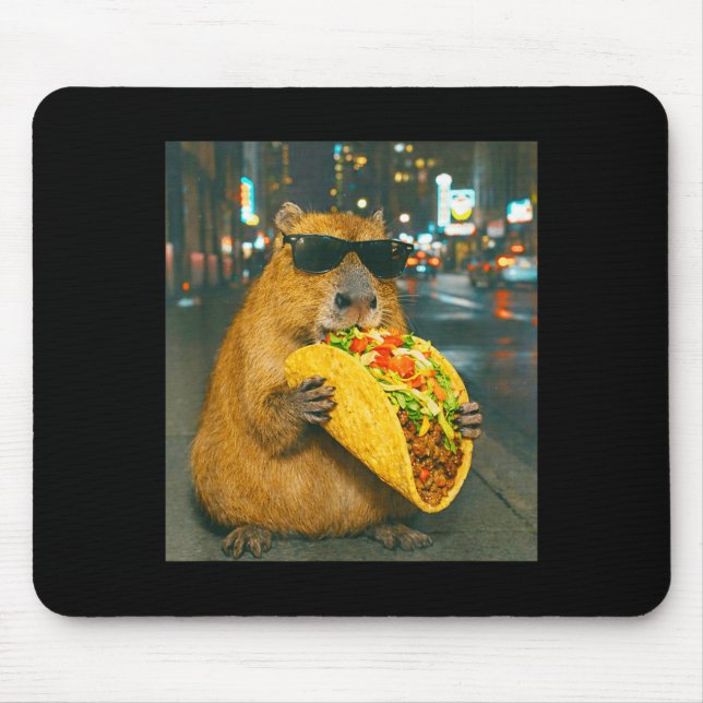 Funny capybara eating taco meme retro  mouse pad (Front)