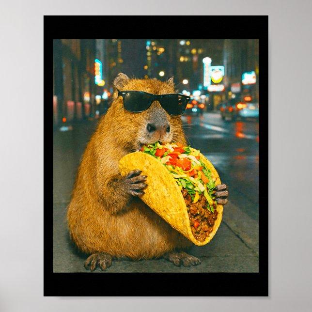 Funny capybara eating taco meme retro  poster (Front)