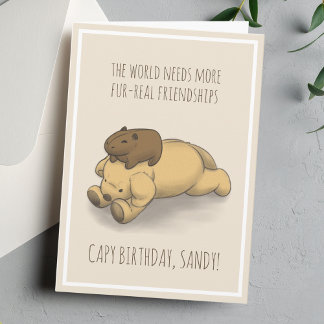 Funny Capybara et Chien Pun rose carte d'anniversa