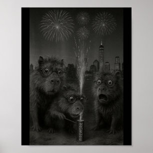 Funny Capybara Fireworks Happy New Year  Poster