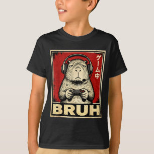 Funny Capybara Gamer Bruh Graphic Tee Men Boys Tee