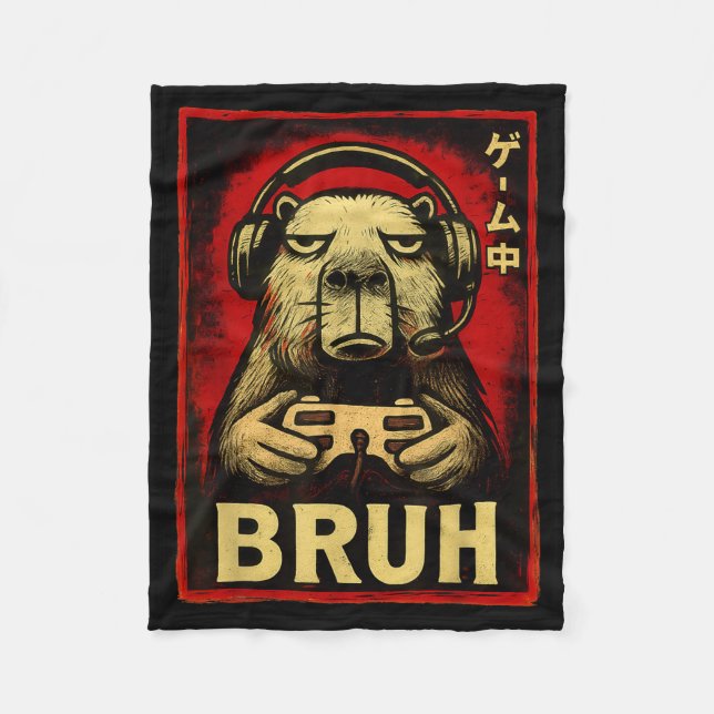 Funny Capybara Gamer Bruh Graphic Tee Men Boys Tee Fleece Blanket (Front)