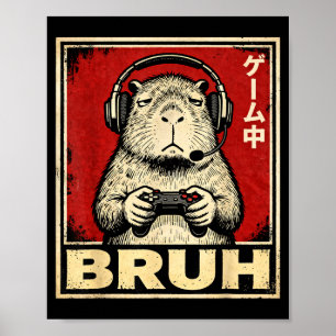 Funny Capybara Gamer Bruh Graphic Tee Men Boys Tee Poster
