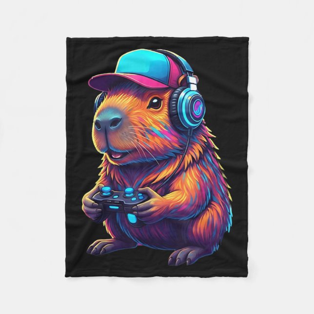 Funny Capybara Gamer Gaming Video Games Capybara  Fleece Blanket (Front)