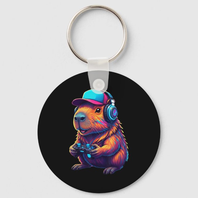 Funny Capybara Gamer Gaming Video Games Capybara  Keychain (Front)