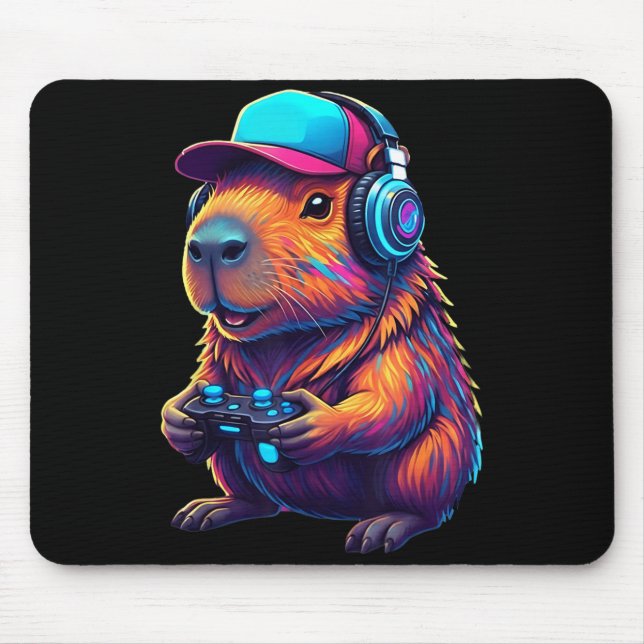 Funny Capybara Gamer Gaming Video Games Capybara  Mouse Pad (Front)