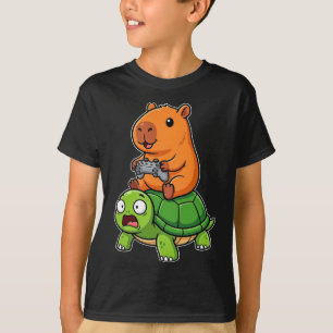 Funny Capybara Gamer Riding Shocked Turtle Video  T-Shirt
