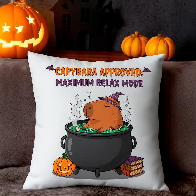 Funny Capybara Halloween Witch Wizard Cauldron Throw Pillow (Creator Uploaded)