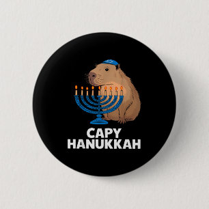 Funny Capybara Happy Hanukkah Chanukah Jewish Men 2 Inch Round Button