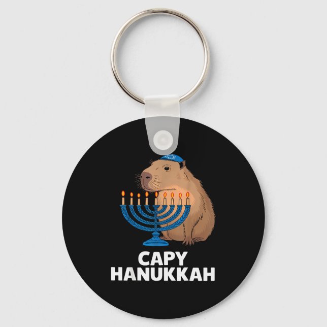 Funny Capybara Happy Hanukkah Chanukah Jewish Men  Keychain (Front)