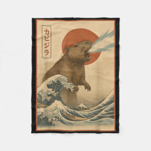 Funny Capybara Japanese Wave Capyzilla Boys Girls Fleece Blanket