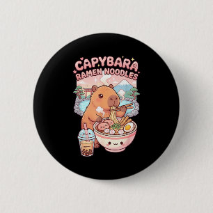 Funny capybara noodle ramen kawaii capybara eating 2 inch round button