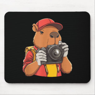 Funny Capybara Photographer Cute Rodent Holding Ca Mouse Pad
