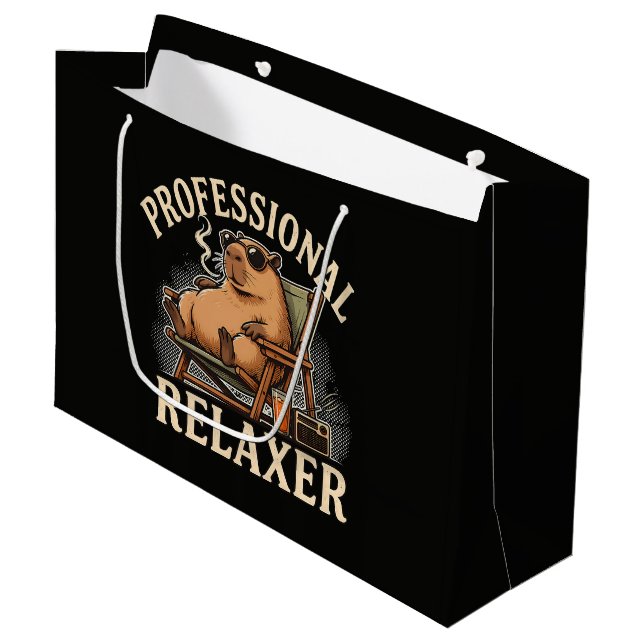 Funny Capybara Professional Relaxer Large Gift Bag (Front Angled)