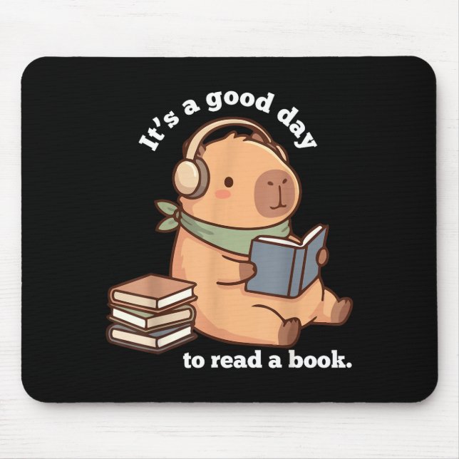 Funny capybara reading a book cute reading for boy mouse pad (Front)