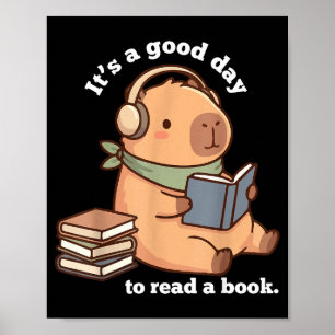 Funny capybara reading a book cute reading for boy poster