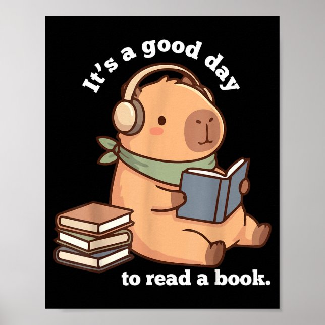 Funny capybara reading a book cute reading for boy poster (Front)