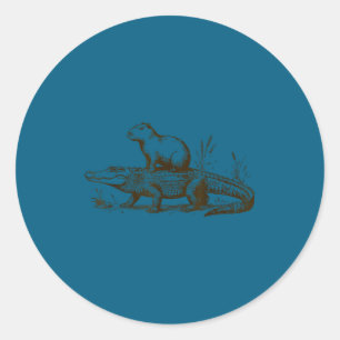 Funny Capybara Riding An Alligator Men Women Capyb Classic Round Sticker