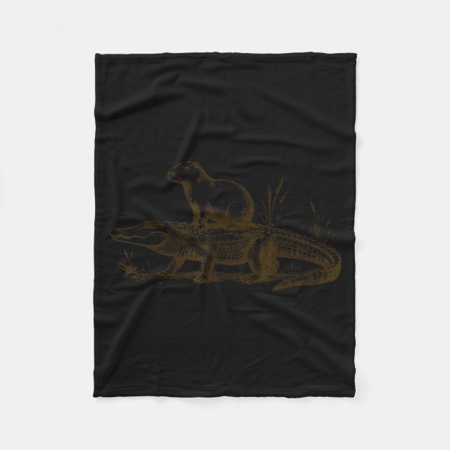 Funny Capybara Riding An Alligator Men Women Capyb Fleece Blanket (Front)