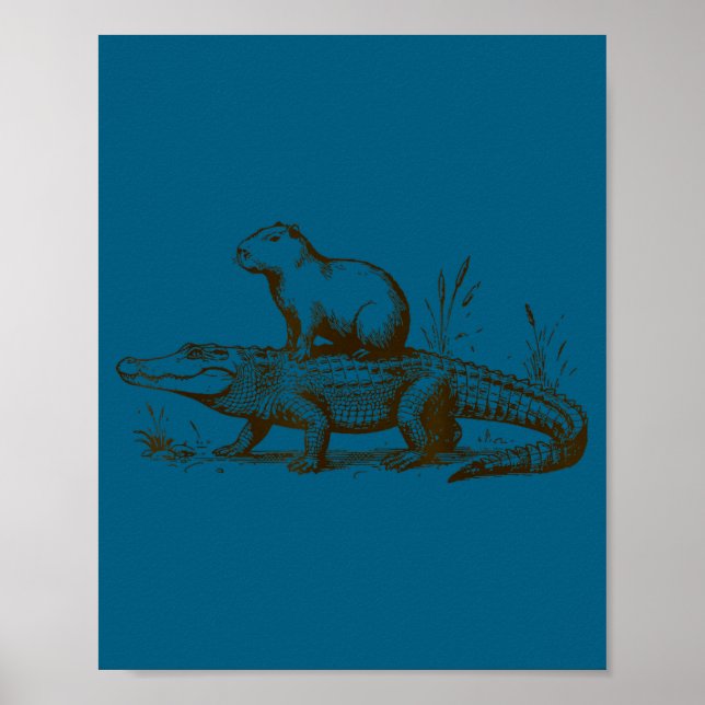 Funny Capybara Riding An Alligator Men Women Capyb Poster (Front)