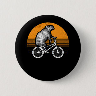 Funny Capybara Riding Bike Retro Capibara Bicycle 2 Inch Round Button