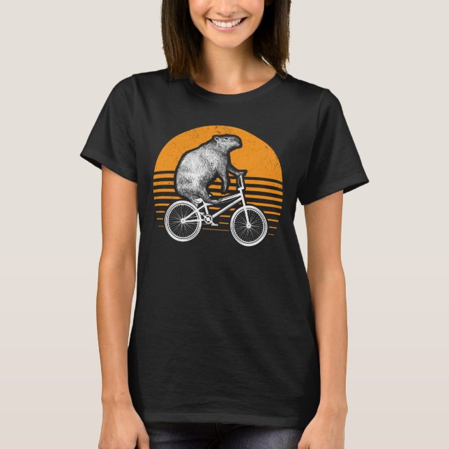 Funny Capybara Riding Bike Retro Capibara Bicycle T-Shirt (Front)