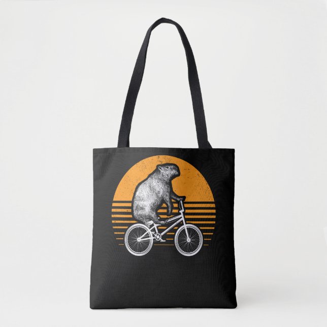Funny Capybara Riding Bike Retro Capibara Bicycle Tote Bag (Front)