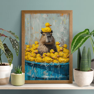 Funny Capybara Rubber Duck Pool Poster