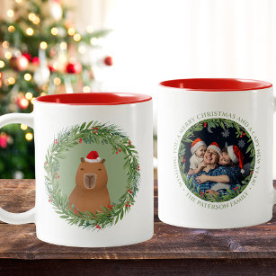 Funny Capybara Santa Christmas Custom Photo Two-Tone Coffee Mug